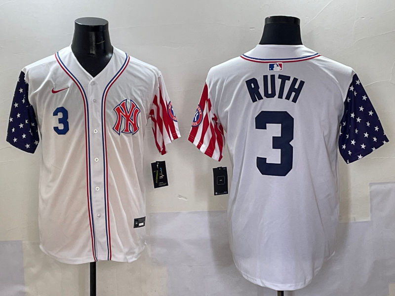 Men 2025  MLB New York Yankees #3 Ruth white jersey style 4